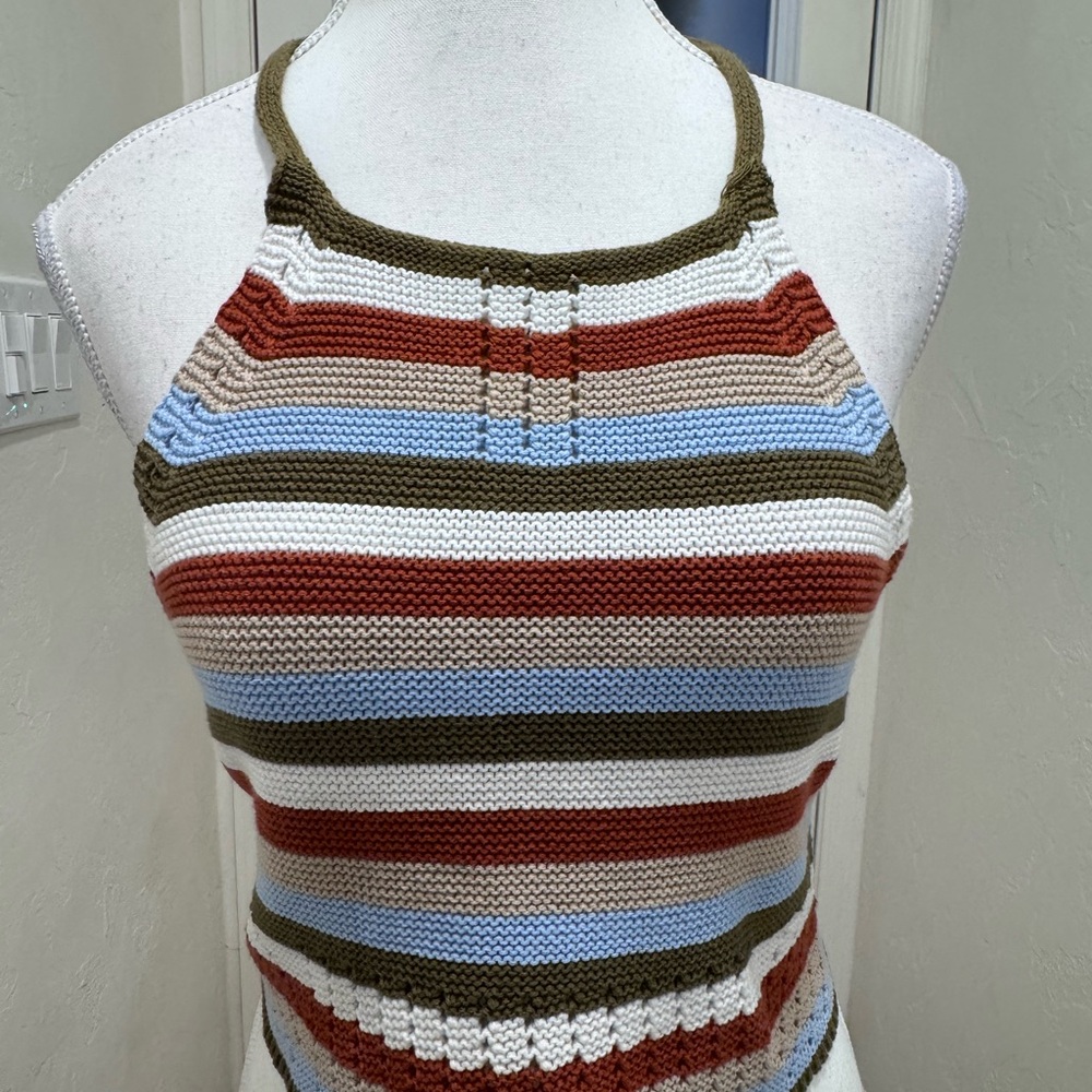 Garage Crochet Halter Top Striped Knit Y2K Boho Festival Tank